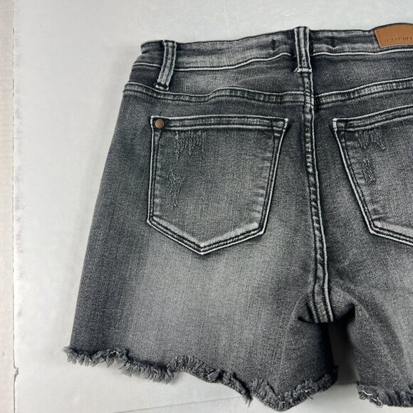 Judy Blue Jean Shorts Women 28* Mid Rise Black Cut Off Stretch Denim Jorts Tag M - Picture 7 of 15
